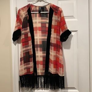 Very cute plaid with velvet detail top